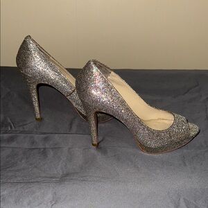 INC International Concepts Silver Glitter Heels Sz 7.5